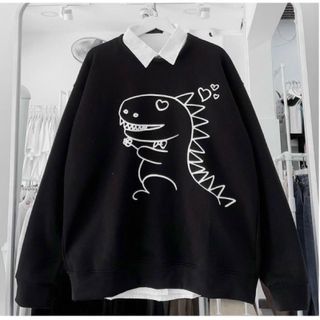 Áo sweater nỉ ngoại in hình khủng long tay phồng mềm form 68kg siêu đẹp
