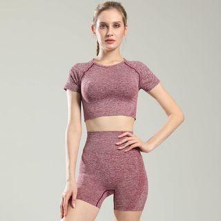 Set Bộ đồ tập gym yoga aerobic nữ Quần đùi Áo Croptop vải dệt kim ,co giãn tốt, mặc ôm dáng, nâng mông, tôn vòng 3