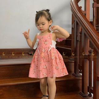 Váy hoa cho bé gái, hàng thiết kế tết kèm tuban