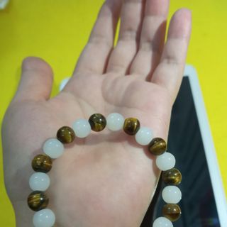 Chuỗi đeo tay đá mắt hổ mix đá trắng