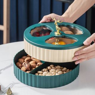 Khay hộp mứt tròn 2 tầng hình hưu
