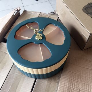 Khay hộp mứt tròn 2 tầng hình hưu