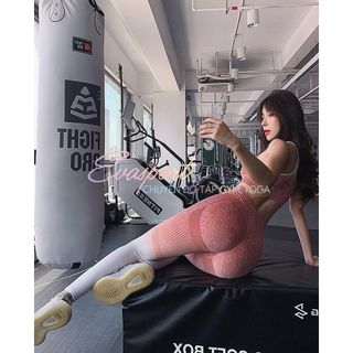 Set bộ đồ Tập Gym Nữ Yoga Aerobic Dệt Loang NAQIYABEI Áo Bra Quần Dài Chun Mông Legging Tôn Dáng Nâng Mông