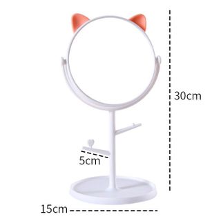 Gương trang điểm để bàn tai mèo có móc treo phụ kiện