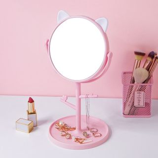Gương trang điểm để bàn tai mèo có móc treo phụ kiện