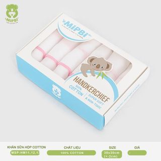 Khăn sữa Mipbi 2 lớp 100% cotton tự nhiên HM11 - Màu trắng viền hồng (Hộp 6 chiếc) giá sỉ