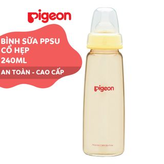 Bình sữa Pigeon 240ml cổ hẹp PPSU Plus với núm vú silicone siêu mềm D11262100