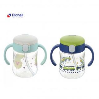 Bình tập uống chống đổ Mugood Richell 200ml có ống hút - Xanh đậm
