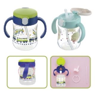 Bình tập uống chống đổ Mugood Richell 200ml có ống hút - Xanh đậm