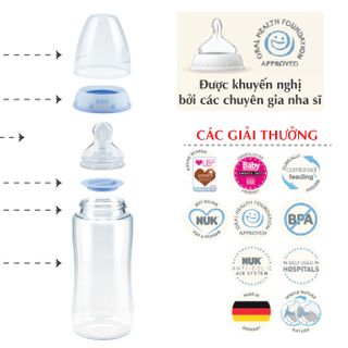 Bình sữa NUK Premium Choice+ thủy tinh 120ml núm ti Silicone S1 - M (Xanh)