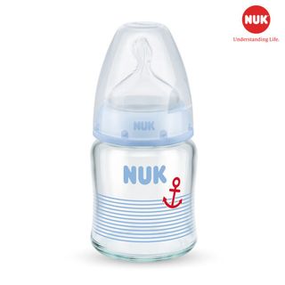 Bình sữa NUK Premium Choice+ thủy tinh 120ml núm ti Silicone S1 - M (Xanh)