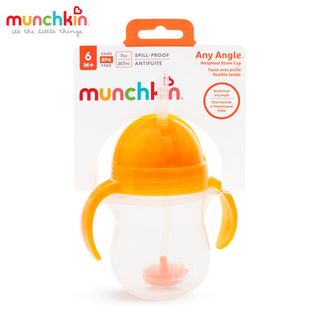 Cốc tập uống mọi tư thế Munchkin có ống hút silicone kèm chổi cọ - Cam giá sỉ