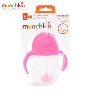 Cốc tập uống mọi tư thế Munchkin có ống hút silicone kèm chổi cọ - Hồng giá sỉ