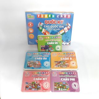Thẻ học thông minh, thẻ quốc kỳ các quốc giá trên thế giới gồm 175 thẻ Flashcard loại to của 5 châu lục song ngữ Anh – Việt