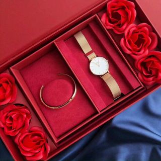 SET ĐỒNG HỒ DANIEL WELLlNGTON LƯỚI CUFF KÈM HOA CAO CẤP