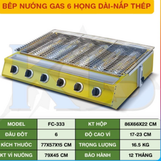 Bếp nướng gas 6 họng mặt inox dài giá sỉ