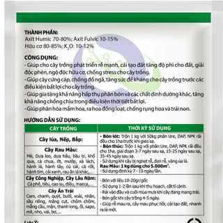 Combo 1 thùng 50 gói Phân bón Humic siêu ra rễ 200g ổn định độ PH, tơi xốp đất, ra rễ mạnh, xanh cây, dày lá, mập cành, bung chồi, mập đọt, ra hoa đồng loạt, đậu trái non, cứng cây, chắc hạt.