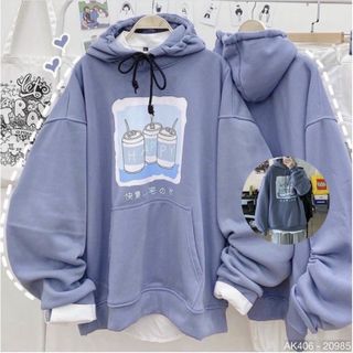 Áo hoodie tay phồng cánh dơi in 3 lon nước trẻ trung, năng động