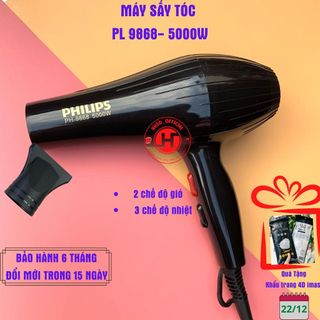 Máy sấy tóc PL PH-9868 Máy sấy công suất lớn 5000W , 2 chiều nóng lạnh, tốc độ gió mạnh lên đến 90km/h, ánh sáng xanh