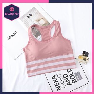 Áo Bra Thể Thao Kẻ Sọc Ngang Thoáng Khí, Áo Lót Nữ Sẵn Mút Tập Gym Yoga Croptop Khoét Lưng Sexy EZT
