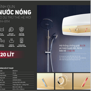 Bình nóng lạnh gián tiếp Roler 20L WH-8114 kiểu ngang