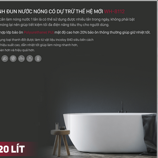 Bình nóng lạnh gián tiếp Roler 20L WH-8112 kiểu vuông