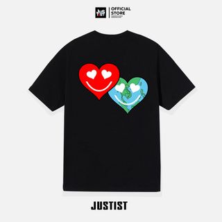 Áo Thun Nam JUSTIST Heart Peace Hai Màu Trắng Đen Tay Ngắn Chất Cotton TS2101072 giá sỉ