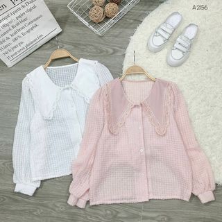 Áo kiểu cổ nhọn viền ren td , chất xước xịn đẹp nè giá sỉ