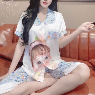 Đồ bộ nữ mặc nhà pijama Satin chins in baby Quần lửng