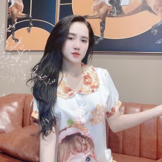 Đồ bộ nữ mặc nhà pijama Satin chins in baby Quần lửng
