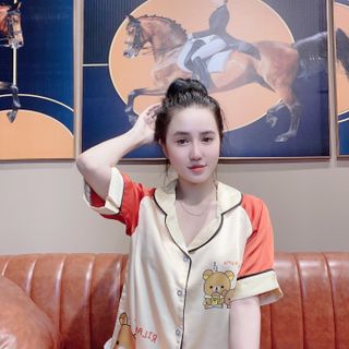 Đồ bộ nữ mặc nhà pijama Satin chins Tay lăng in 3chú Gấu Quần lửng