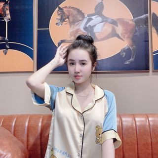 Đồ bộ nữ mặc nhà pijama Satin chins Tay lăng in 3chú Gấu Quần lửng
