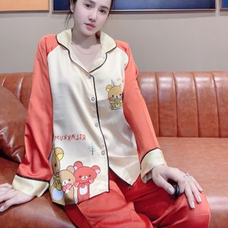 Đồ bộ nữ mặc nhà pijama Satin chins tay lăng 3chú Gấu QDTDài