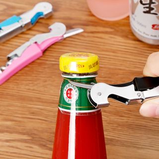 Dụng cụ mở nút chai rượu vang 3 trong 1 in logo theo yêu cầu, chất liệu thép không rỉ