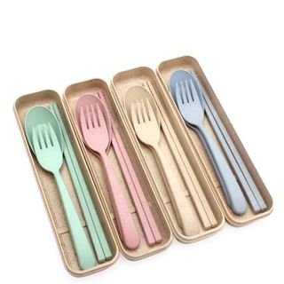 Bộ 4 món đũa muỗng nỉa nguyên liệu lúa mì full box in logo theo yêu cầu , ( GIÁ TẬN XƯỞNG , GIÁ LUÔN THƯƠNG LƯỢNG ) )