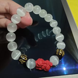 Chuỗi vòng tay chuỗi đeo tay đá mắt mèo trắng