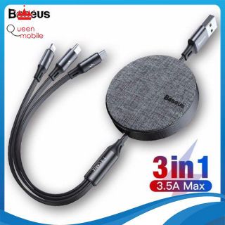 Cáp sạc dây rút Baseus Fabric 3-in-1 Flexible Cable tích hợp 3 đầu Type C / Micro USB/ Lightning 3.5A 1.2M