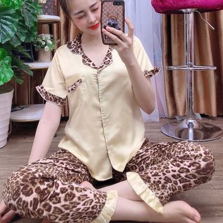 Đồ bộ nữ mặc nhà pijama Satin phối Mango Dài cộc
