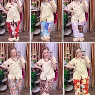 Đồ bộ nữ mặc nhà pijama Satin phối Mango Lửng