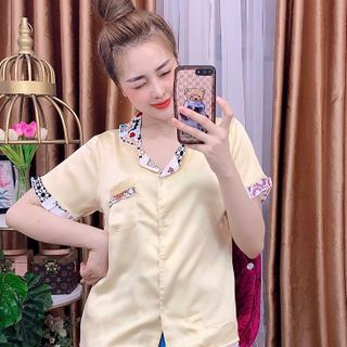 Đồ bộ nữ mặc nhà pijama Satin phối Mango Lửng