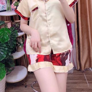Đồ bộ nữ mặc nhà pijama Satin phối lẫn Mango Đùi