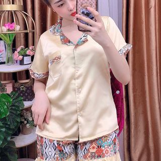 Đồ bộ nữ mặc nhà pijama Satin phối lẫn Mango Đùi