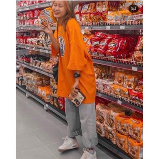 Áo unisex tay lỡ form rộng màu cam cá tính