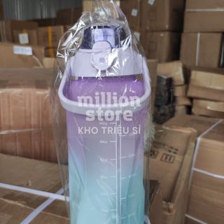 Bình nước 2 Lít dành cho người lười uống nước, vạch nhắc uống nước dễ thương, tích cực