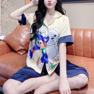 Đồ bộ nữ mặc nhà pijama Satin in gấu sao Lửng