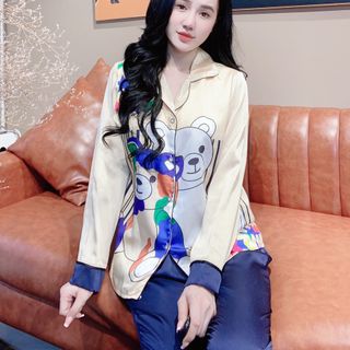 Đồ bộ nữ mặc nhà pijama Satin in gấu sao dài dài