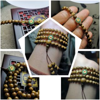 Vòng trầm hương chamr vàng