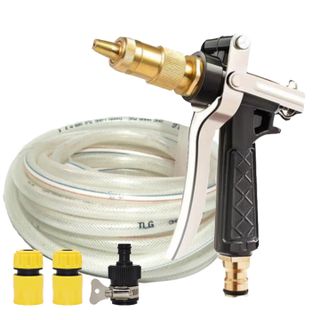 Vòi nước vòi phun nước rửa xe tưới cây tăng áp thông minh + bộ dây bơm nước 15m cao cấp TLG 236498-1 đầu đồng, cút, nối đen(trắng)