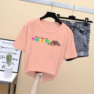 Áo thun nam nữ Freesize oversize giá rẻ in hình chữ Happiness