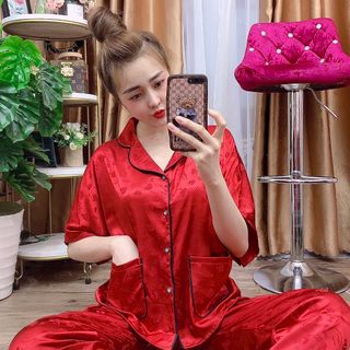 Đồ bộ nữ mặc nhà pijama Gấm cánh dơi 2túi Dài cộc
